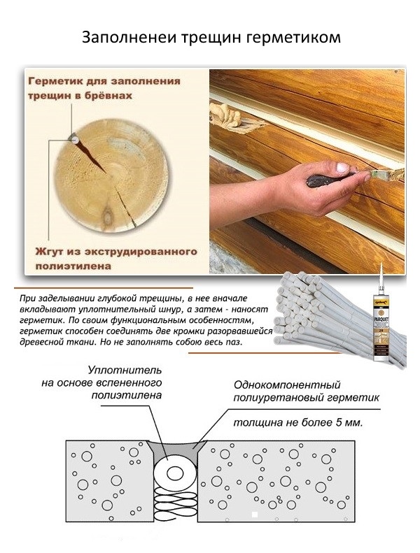 Трещины в бревнах (брусьях) сруба: способы профилактики и заделки древесных дефектов